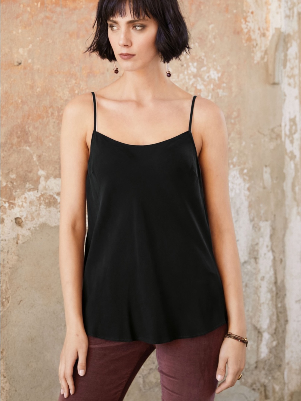 Peruvian Connection Ventana Cami Black Spaghetti Strap